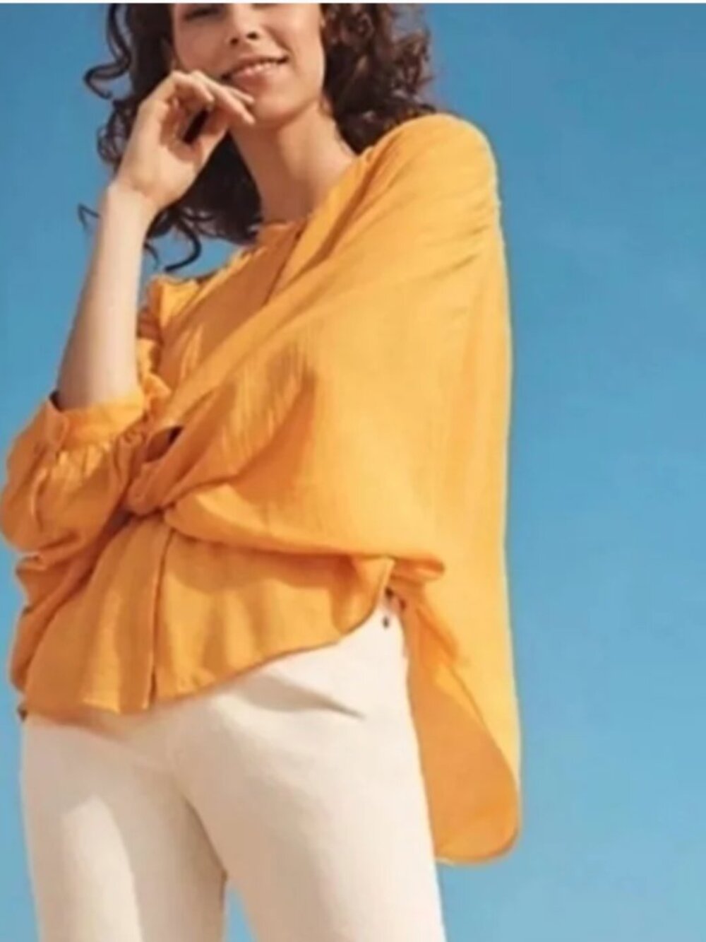 ANTHROPOLOGIE Maeve Bryn Batwing Blouse Size Small Orange/Yellow Cover-up